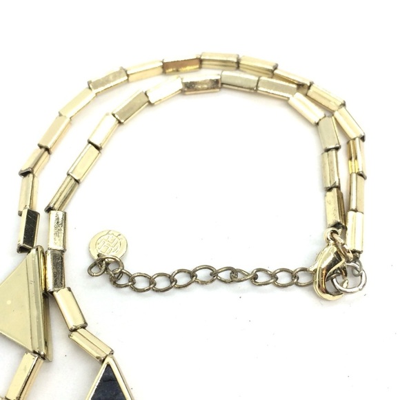 3/$30 HOUSE OF HARLOW NECKLACE LEATHER GEOMETRIC GOLD TONE ART DECO STYLE - Picture 12 of 17